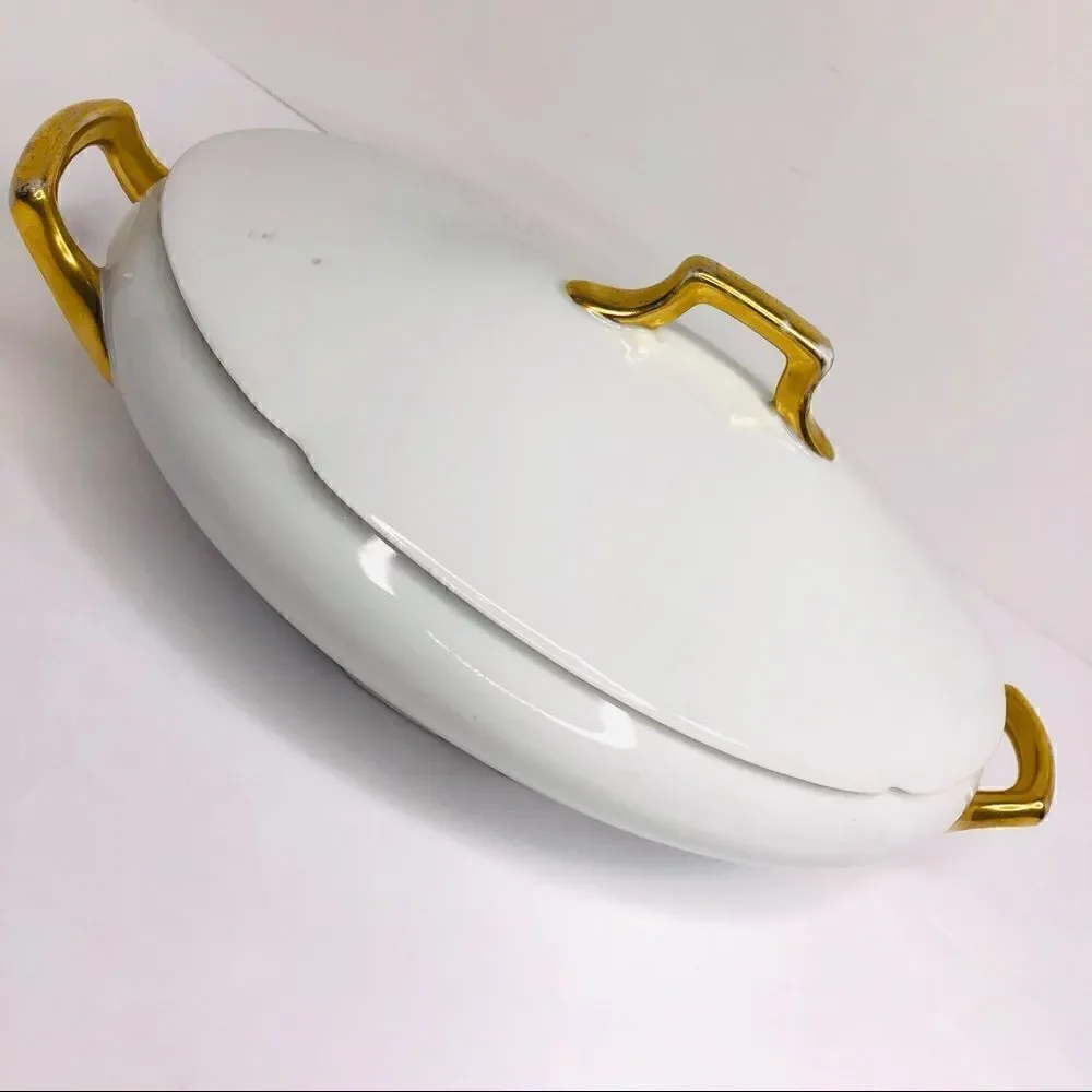 Vintage PSL Imperial Austria Porcelain Soup Tureen With Lid – Gold Trim, Oval Se